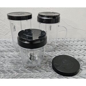 Magic Bullet Accessories Lot Of 7 Pieces 3 Cups 4 Lids Bundle